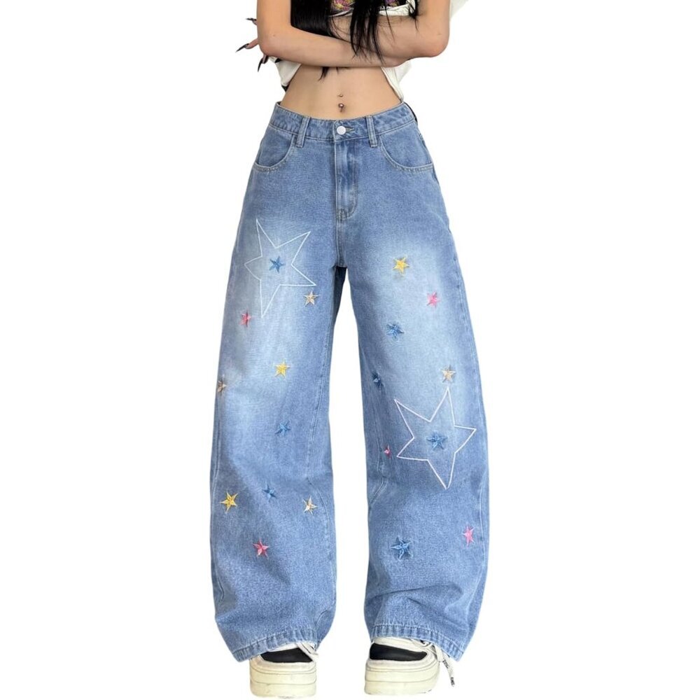 Women's Baggy Jeans Cotton Blend Wide Leg Y2k Streetwear Casual Comfort
